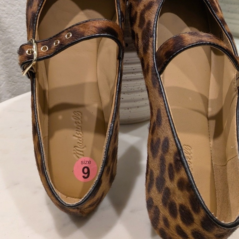 Madewell Hera Ballet Flats Women 9 Leopard Real Calf Hair Buckle Mary Jane NT863 - Picture 2 of 7